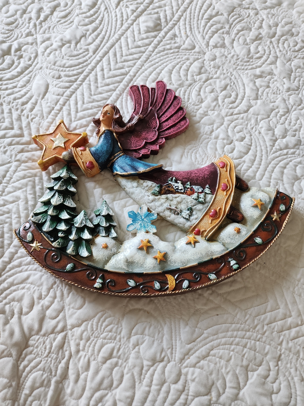 Gorgeous Vintage Christmas Angel Handpainted Ornament Flying Celestial Decor